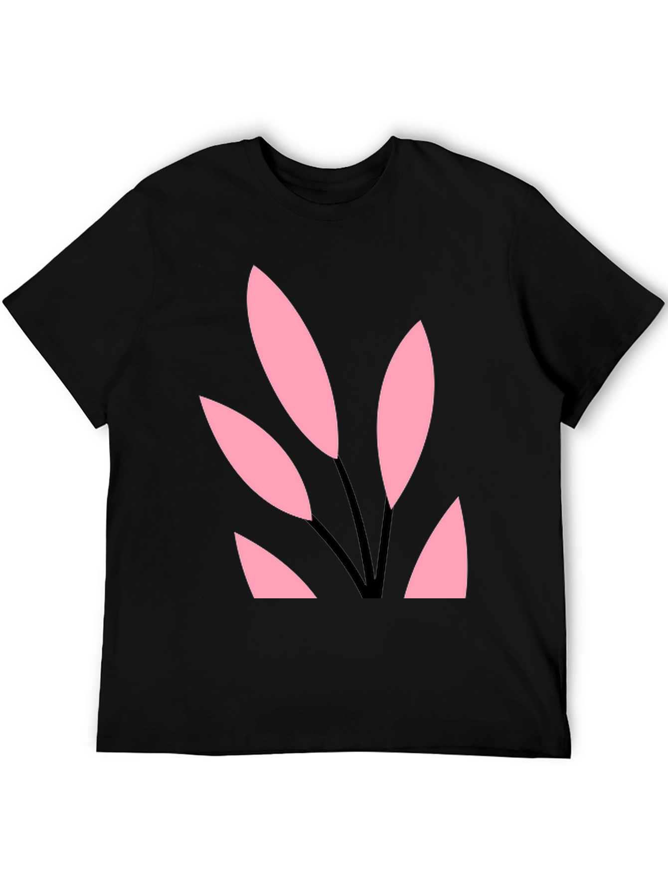 Black Tee with Abstract Pink Leaf Design