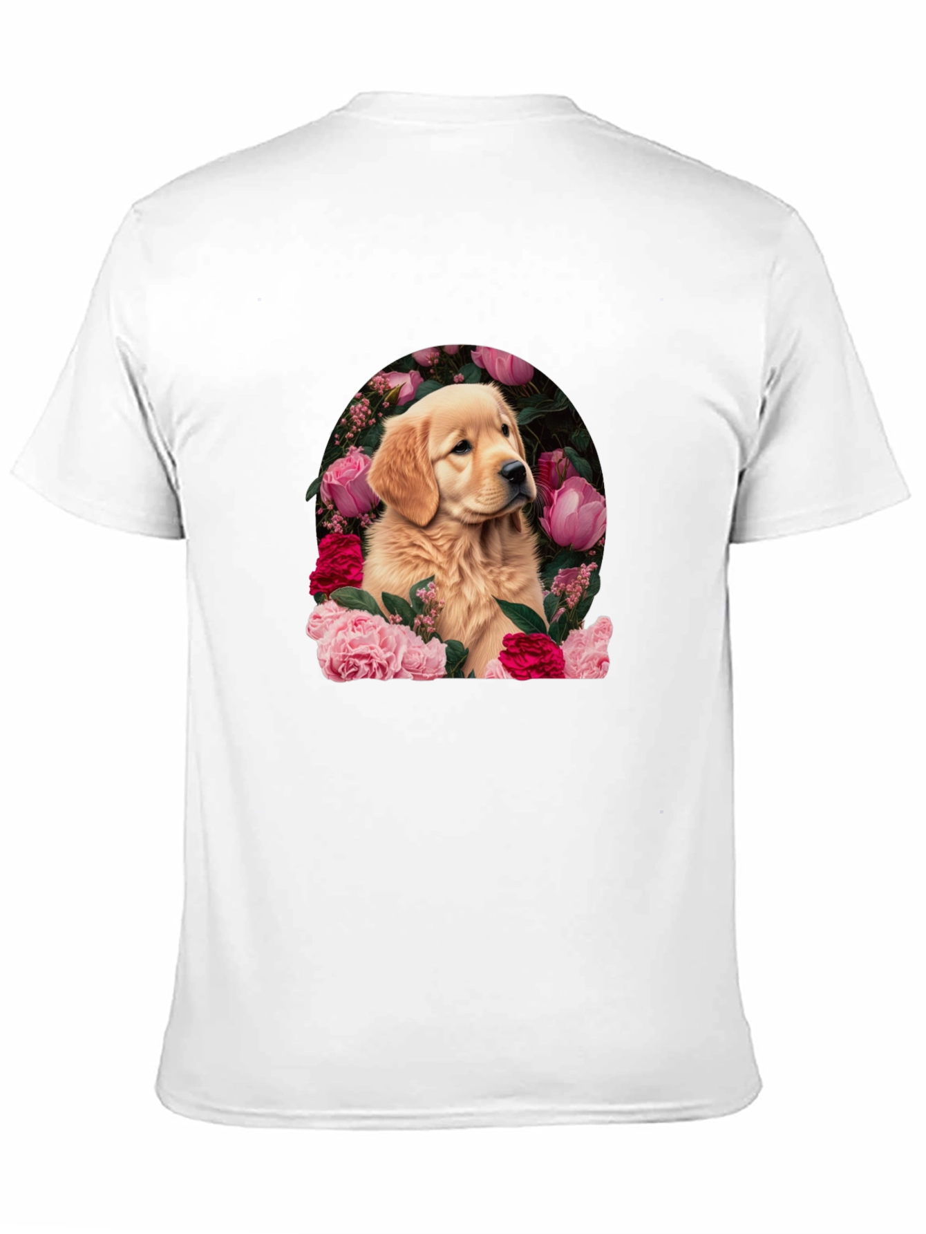 Golden Retriever & Floral Black T-Shirt