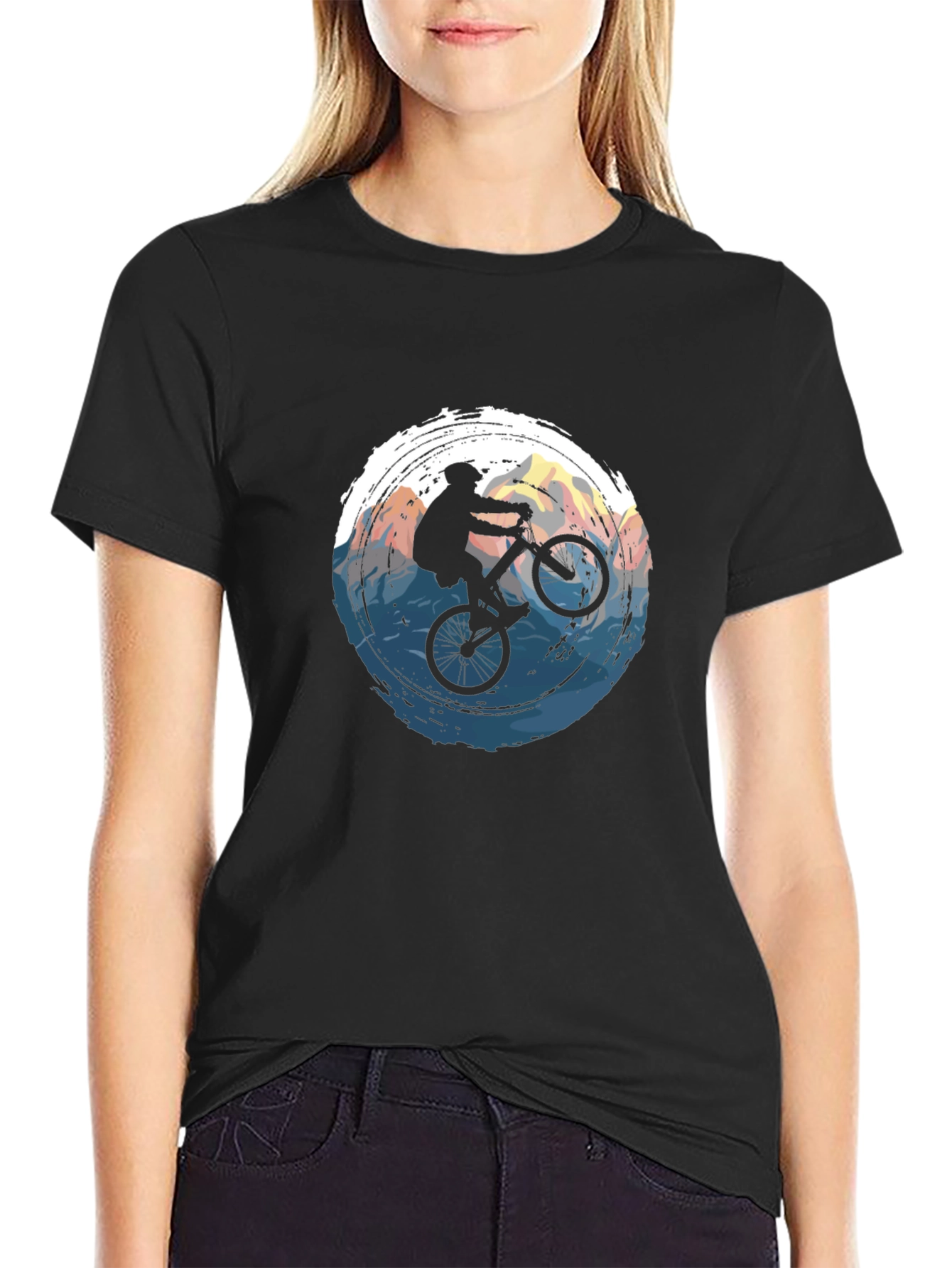Mountain Biker Graphic Tee - Black Cotton T-Shirt