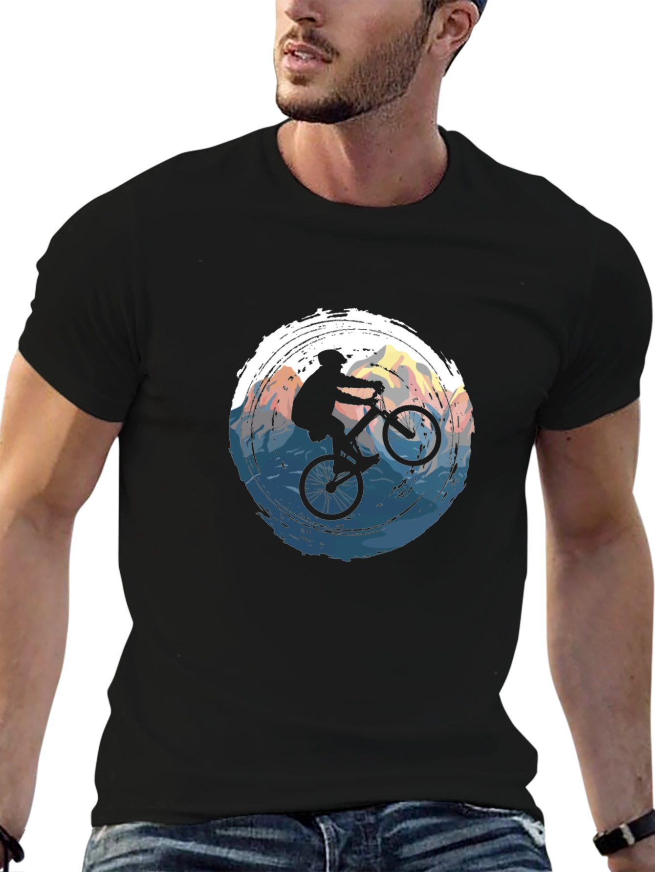 Mountain Biker Graphic Tee - Black Cotton T-Shirt