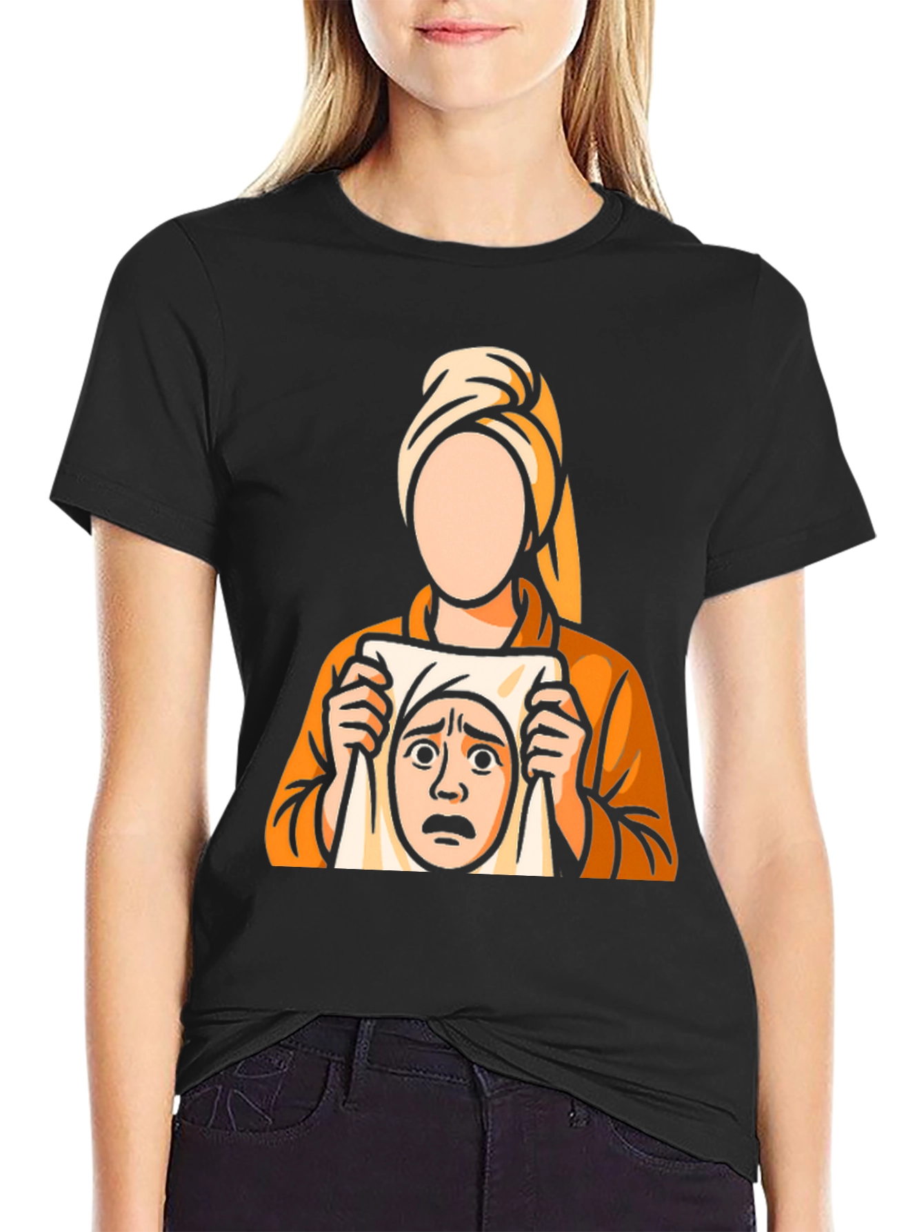 Surprised Face Graphic Tee - Black Cotton T-Shirt