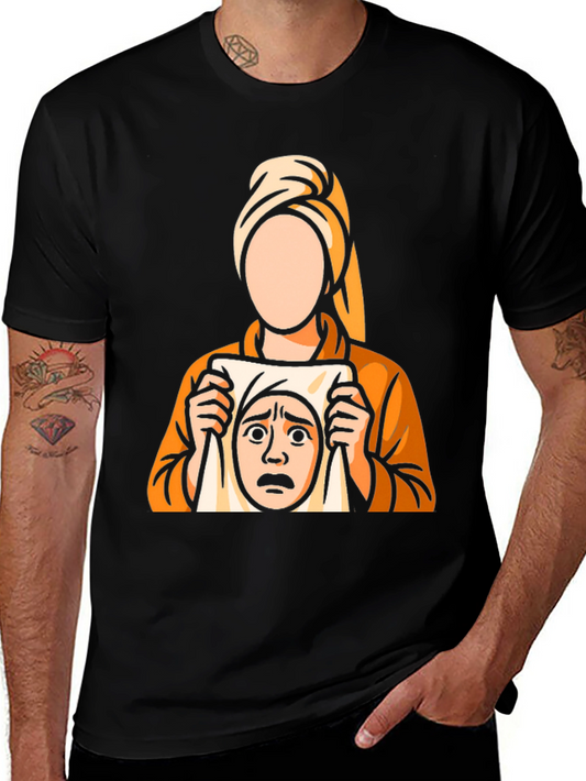 Surprised Face Graphic Tee - Black Cotton T-Shirt