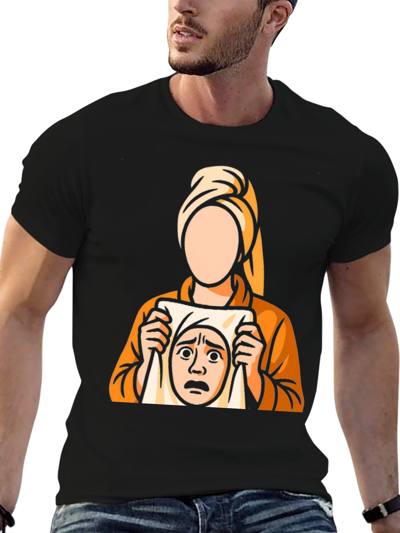 Surprised Face Graphic Tee - Black Cotton T-Shirt