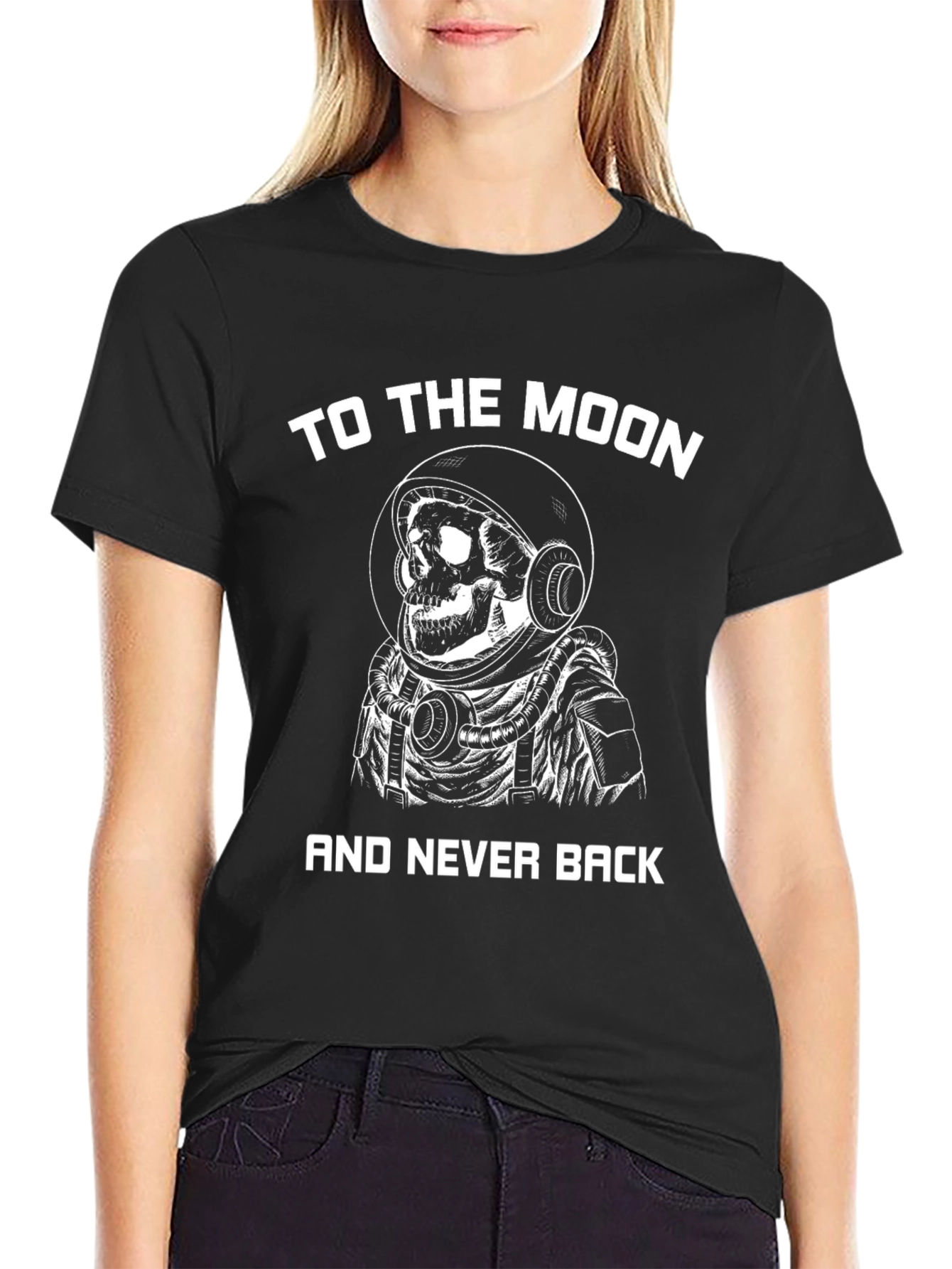 To The Moon Astronaut Skull Graphic Tee - Black