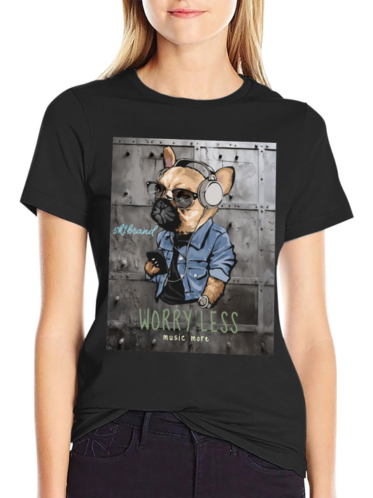 Cool Bulldog Graphic Tee - Worry Less Music More!