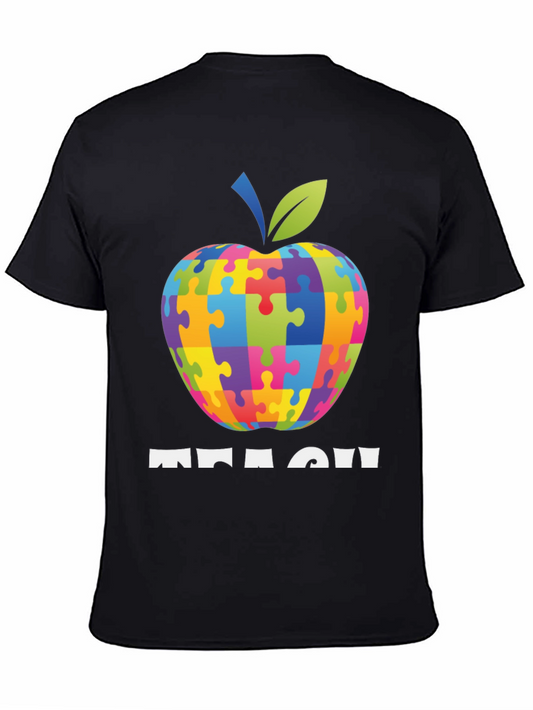 Autism Awareness Teacher T-Shirt: Apple Puzzle Design