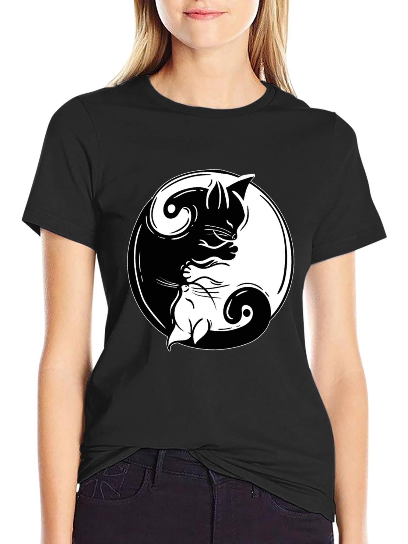 Yin Yang Cats Graphic T-Shirt - Harmony & Balance