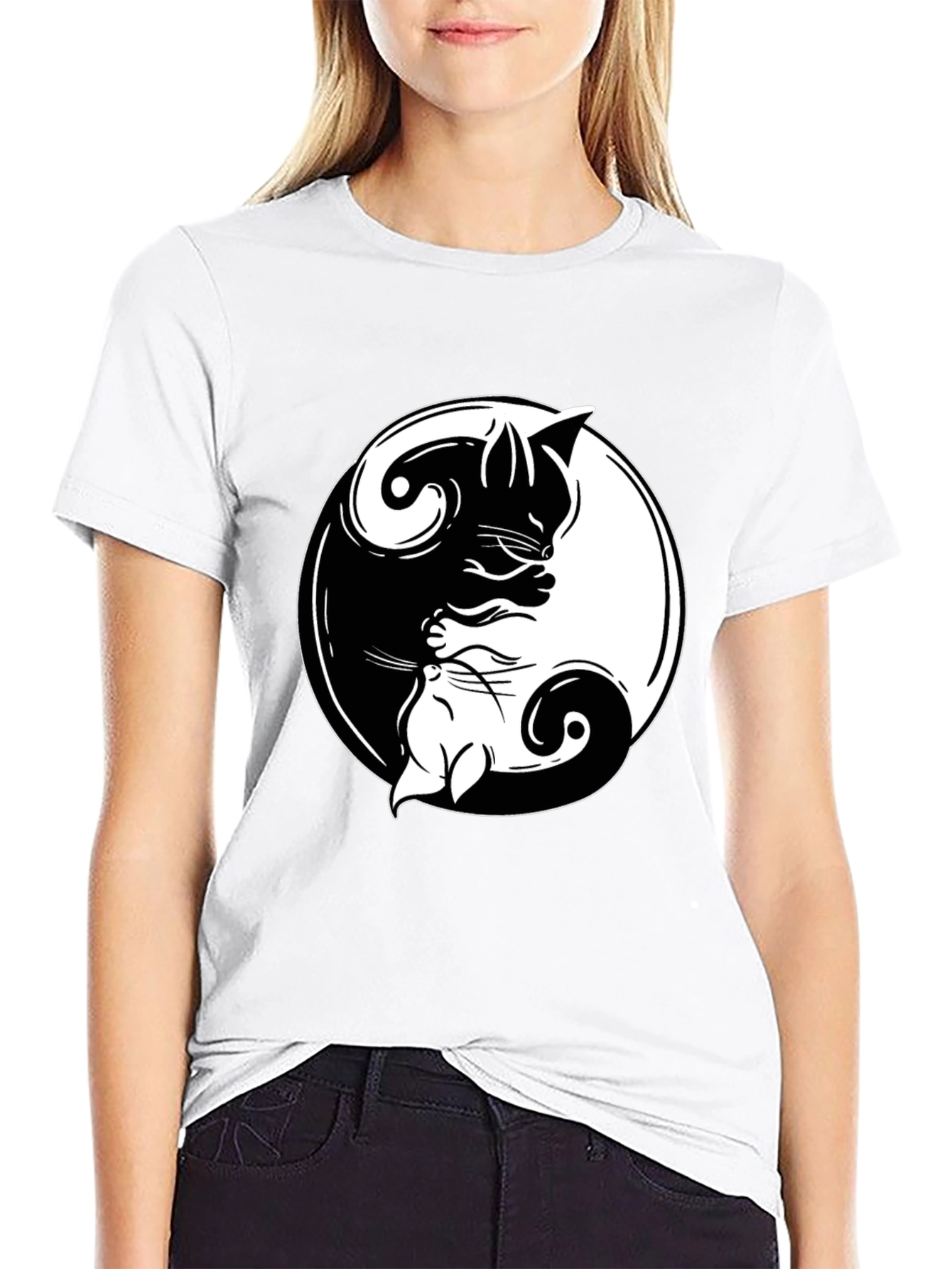 Yin Yang Cats Graphic T-Shirt - Harmony & Balance