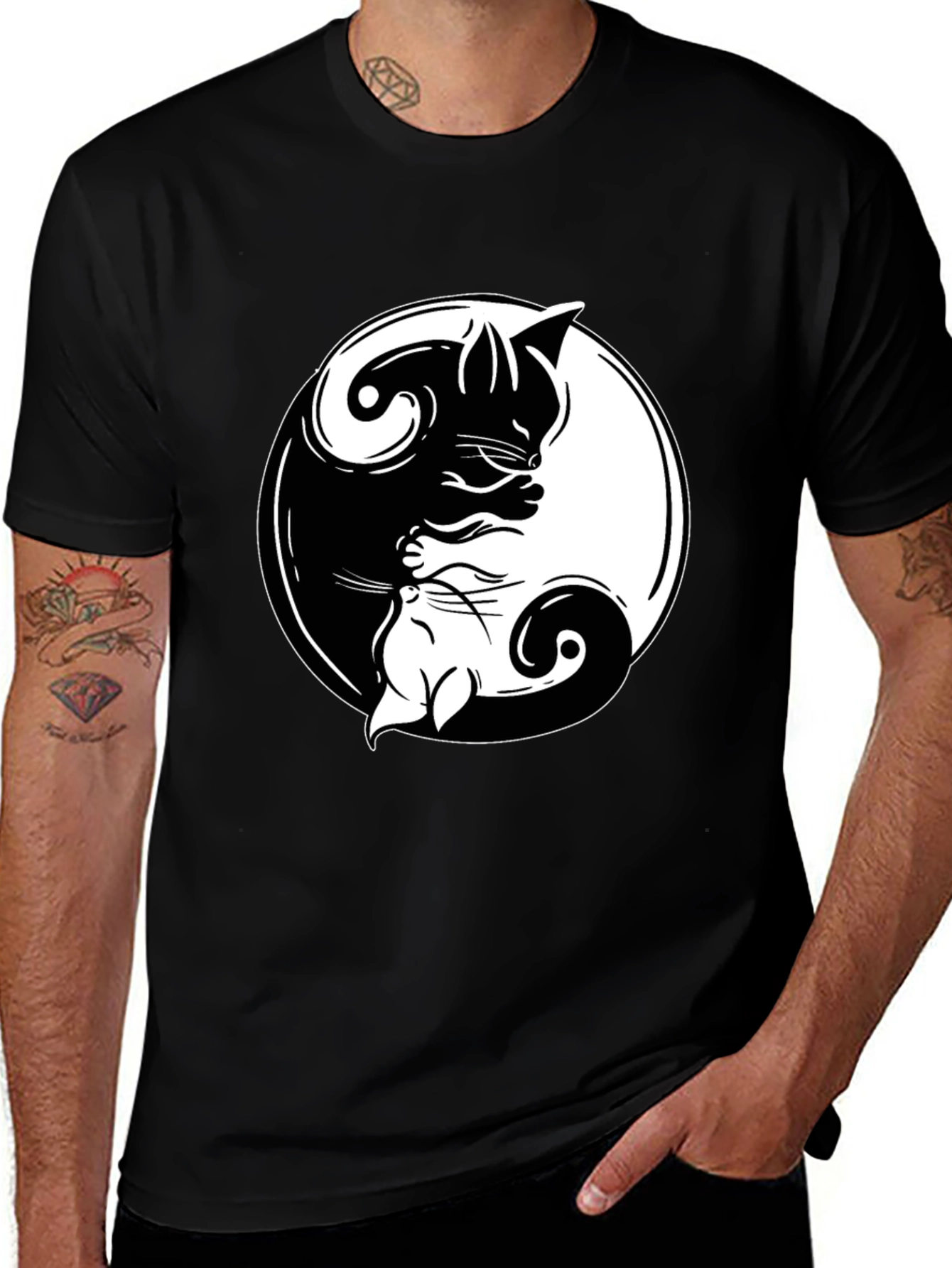 Yin Yang Cats Graphic T-Shirt - Harmony & Balance