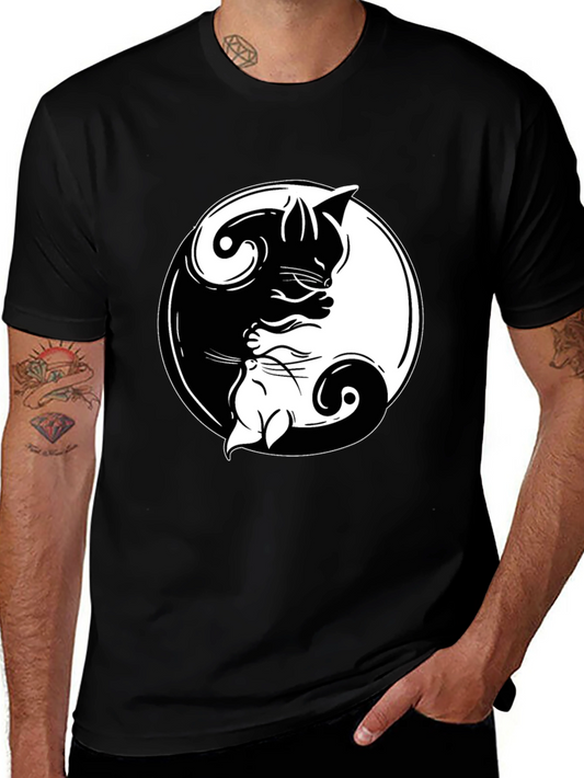 Yin Yang Cats Graphic T-Shirt - Harmony & Balance