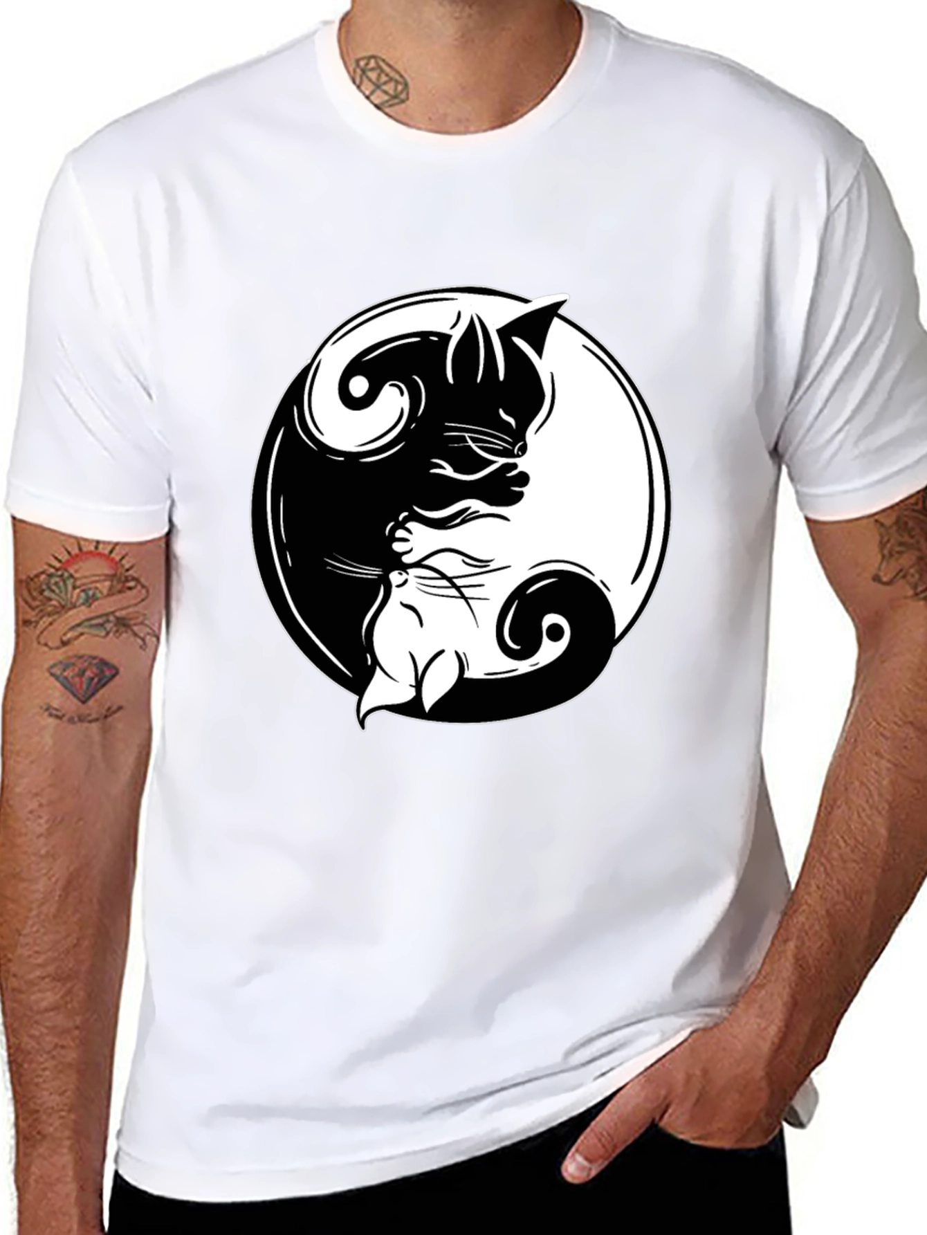 Yin Yang Cats Graphic T-Shirt - Harmony & Balance