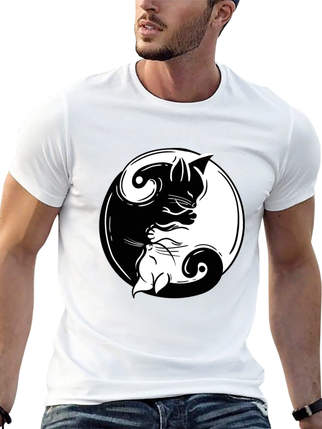 Yin Yang Cats Graphic T-Shirt - Harmony & Balance
