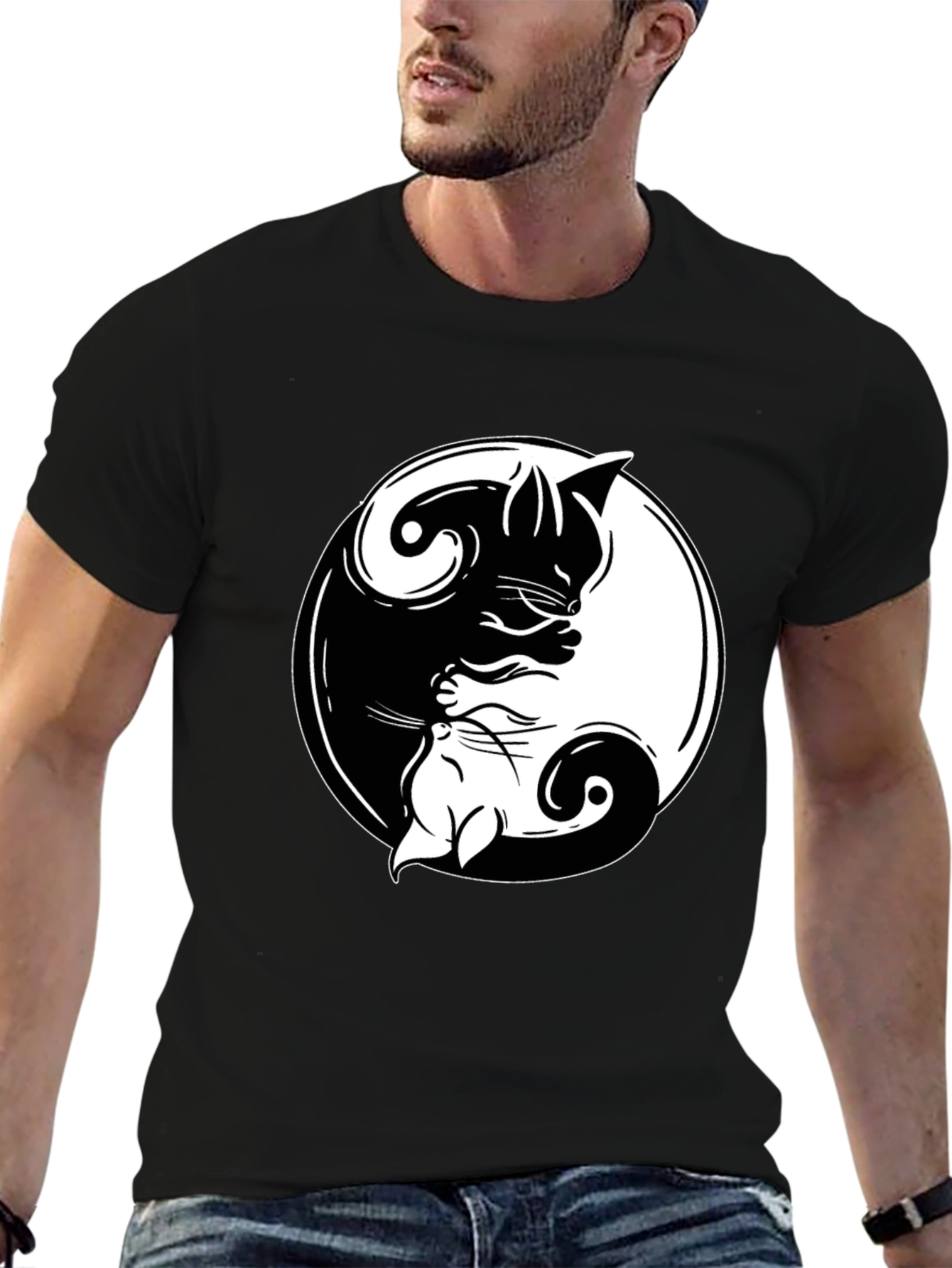 Yin Yang Cats Graphic T-Shirt - Harmony & Balance