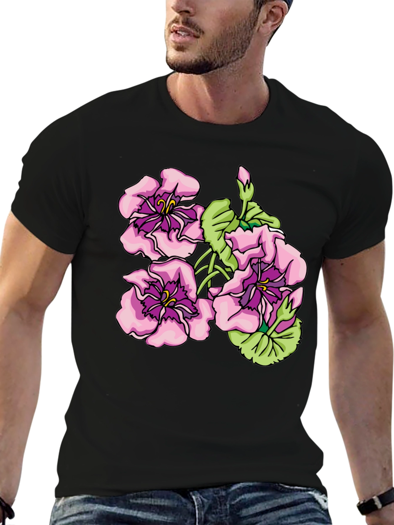 Floral Graphic Print Black T-Shirt