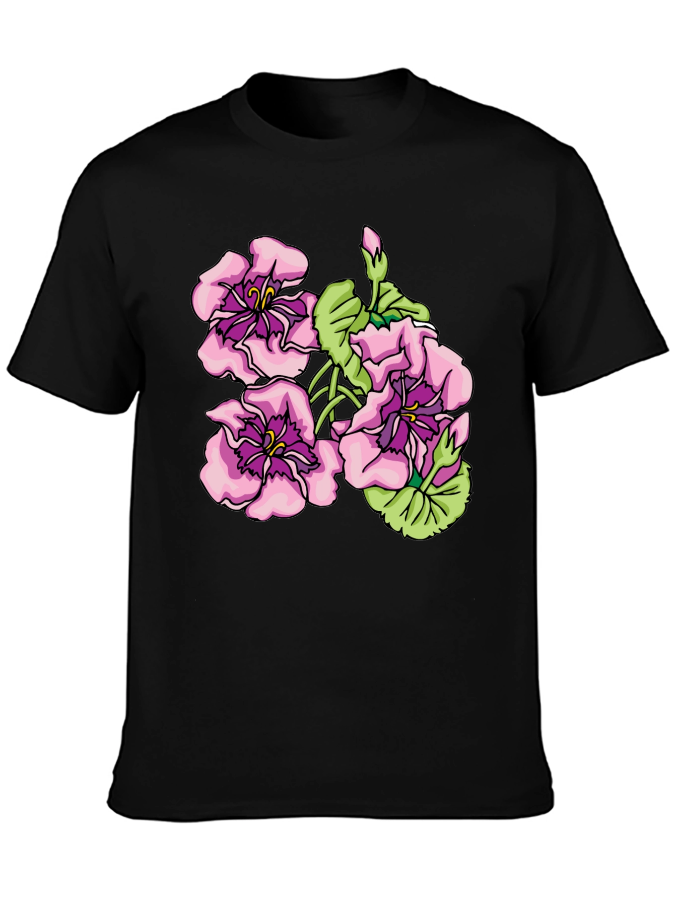 Floral Graphic Print Black T-Shirt