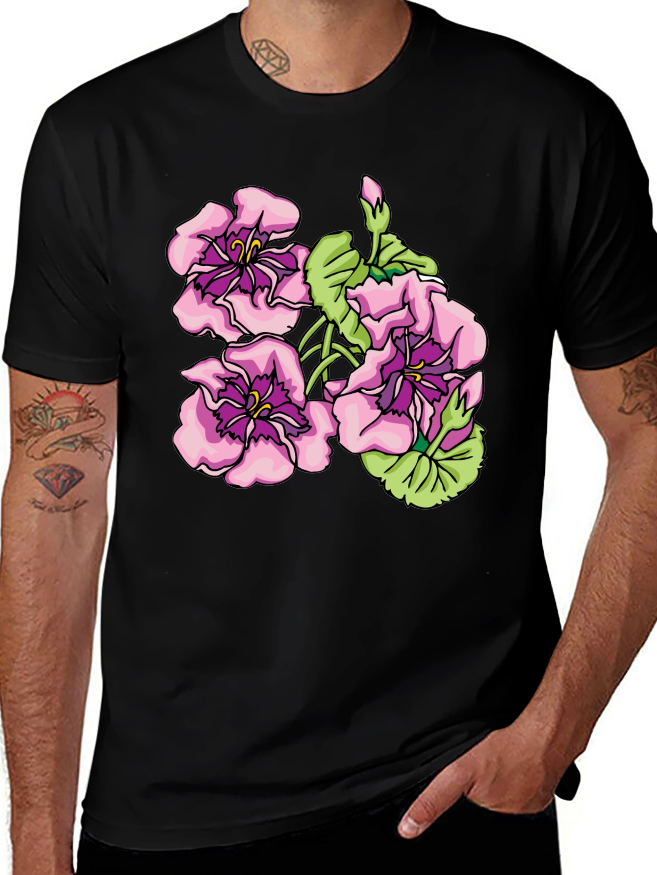 Floral Graphic Print Black T-Shirt