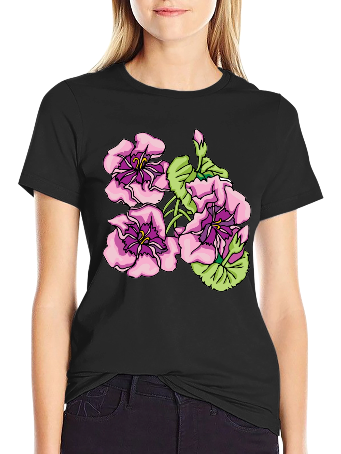 Floral Graphic Print Black T-Shirt