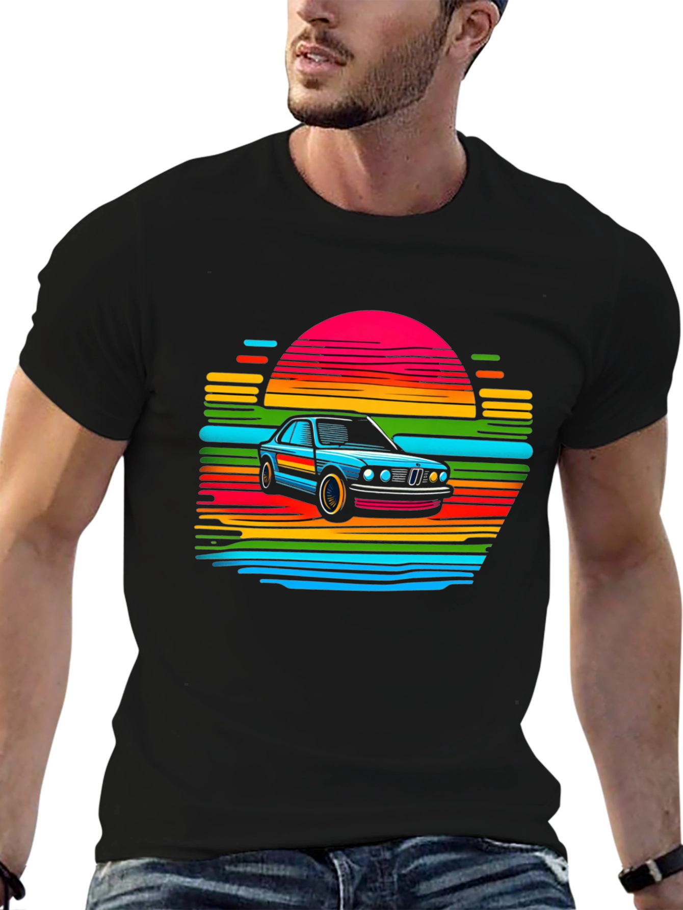 Retro Car Sunset T-Shirt - Black