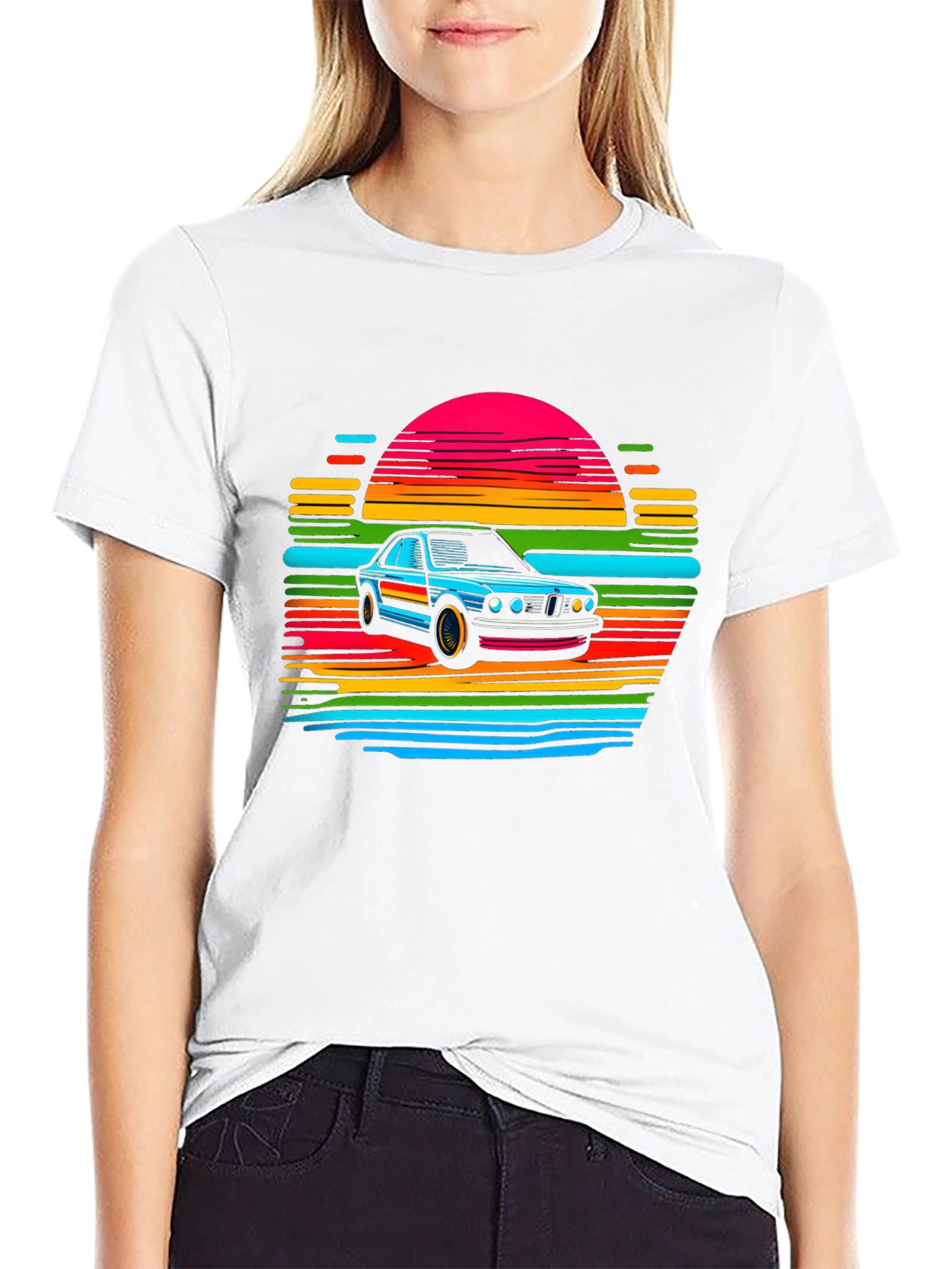 Retro Car Sunset T-Shirt - Black