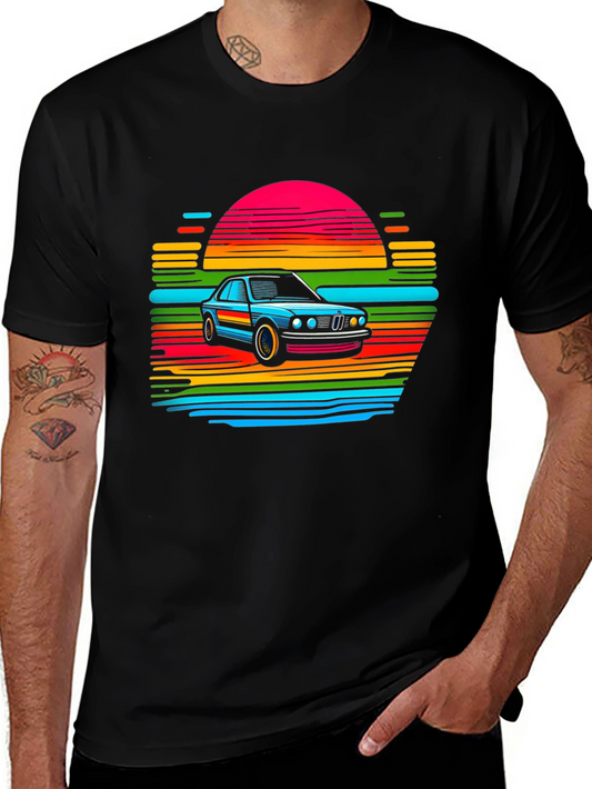 Retro Car Sunset T-Shirt - Black