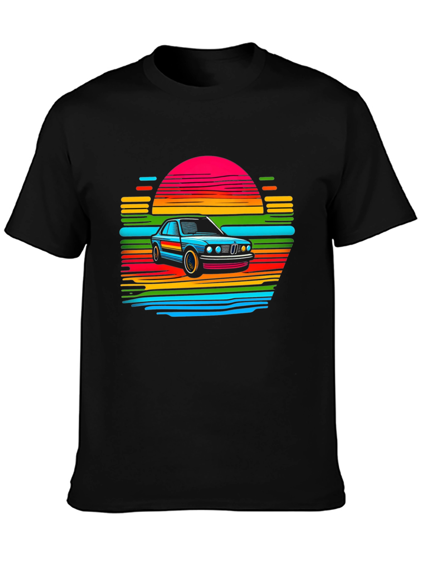 Retro Car Sunset T-Shirt - Black