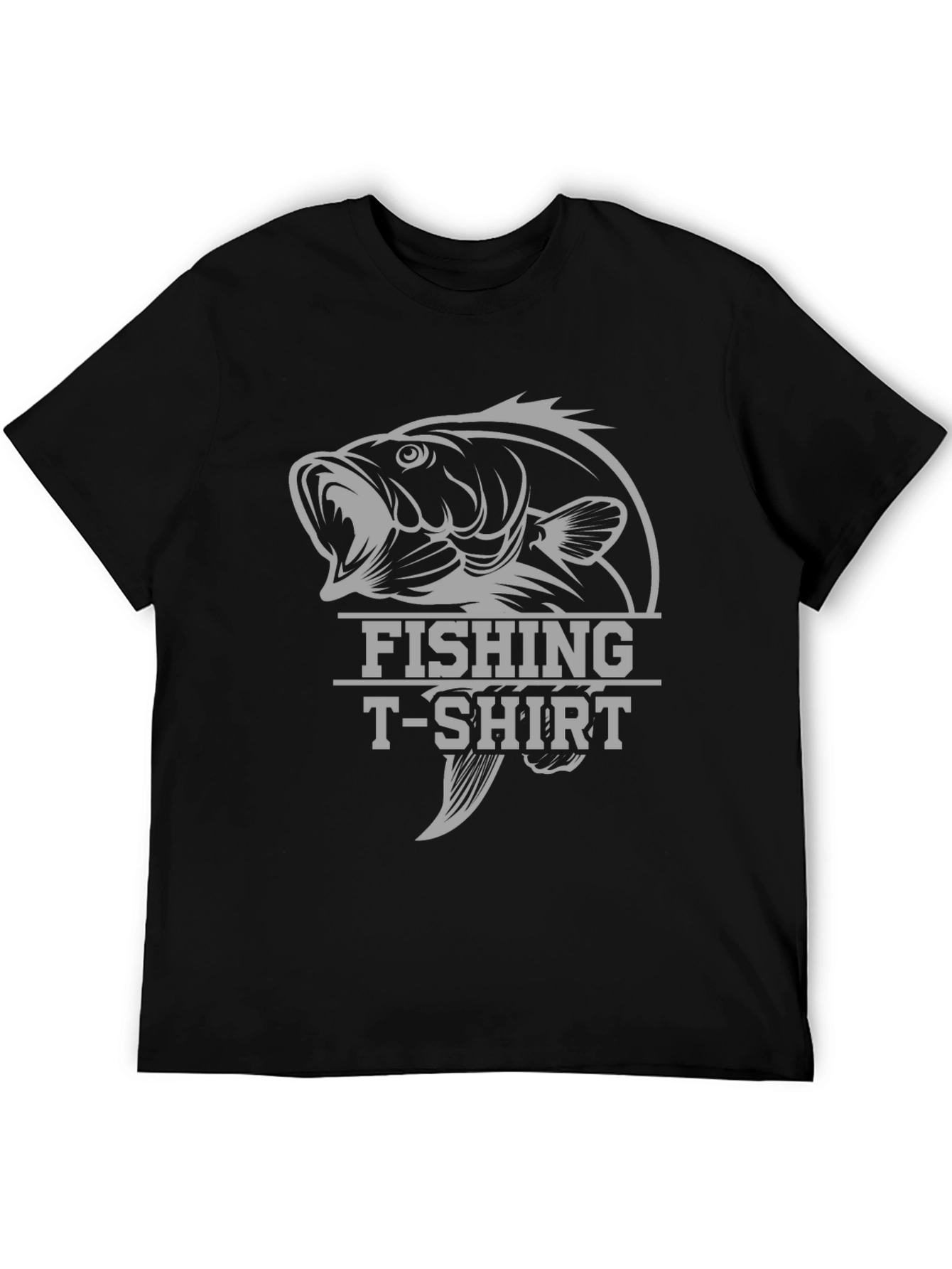 Fishing T-Shirt with Bass Graphic - Black