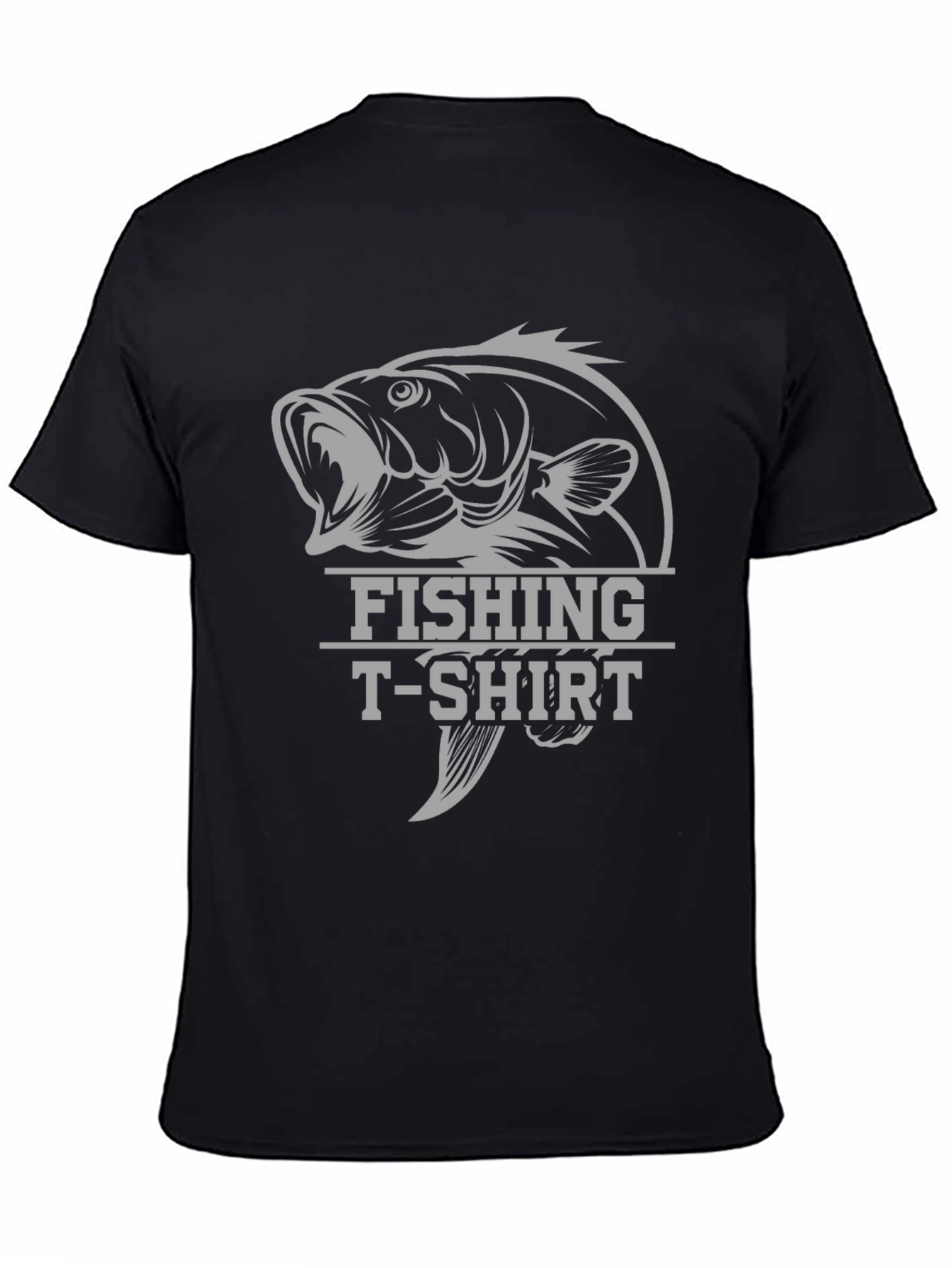 Fishing T-Shirt with Bass Graphic - Black