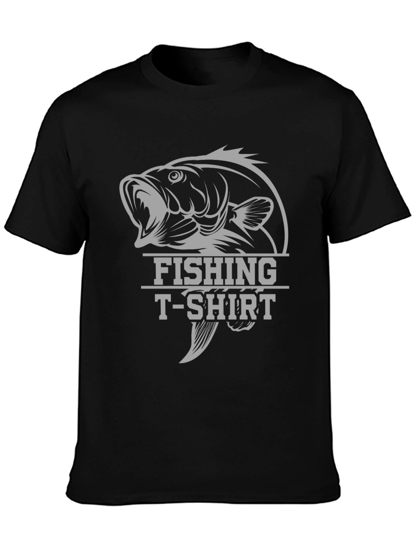 Fishing T-Shirt with Bass Graphic - Black