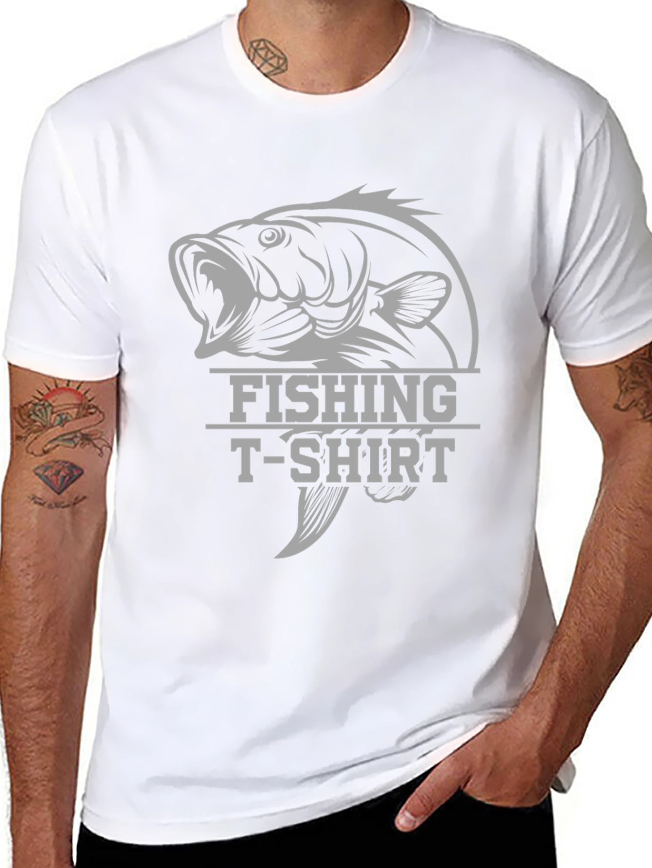 Fishing T-Shirt with Bass Graphic - Black