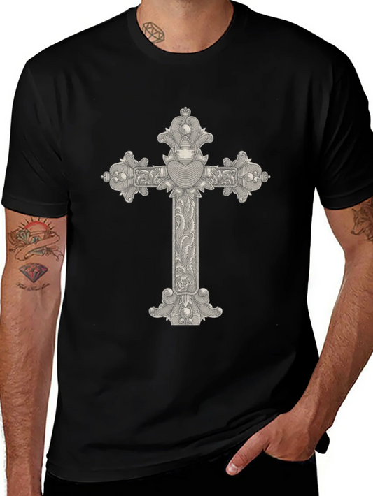 Ornate Cross Graphic Tee - Classic Black T-Shirt