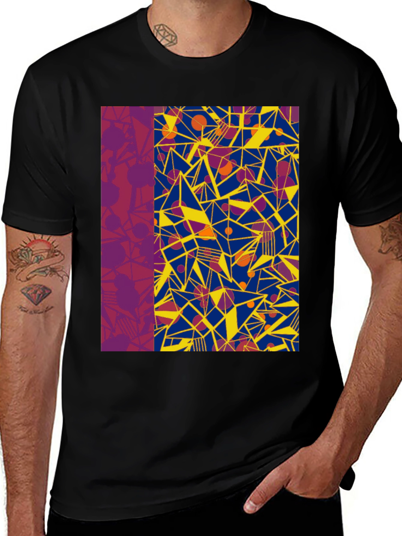 Abstract Geometric Print Black T-Shirt