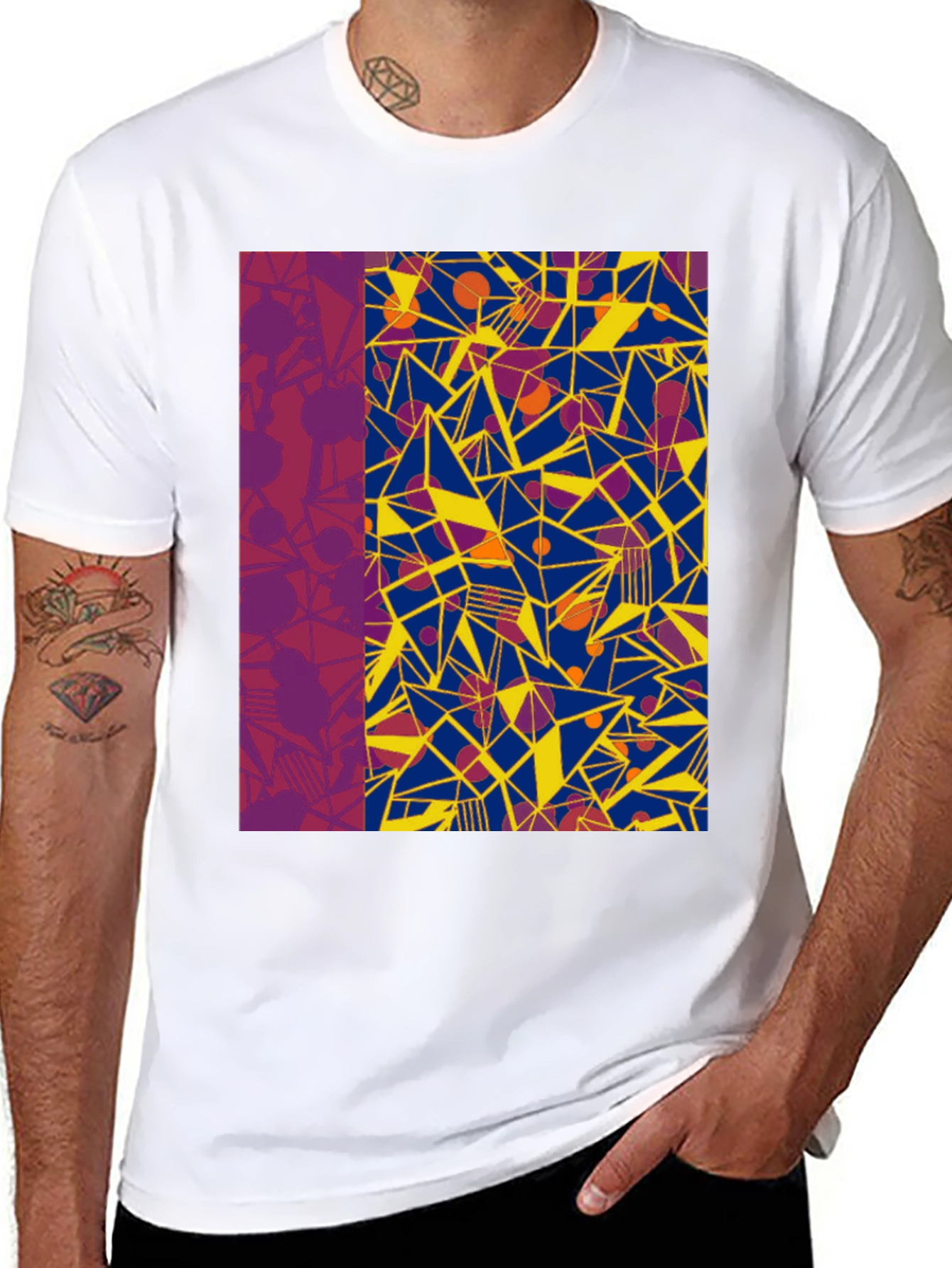 Abstract Geometric Print Black T-Shirt