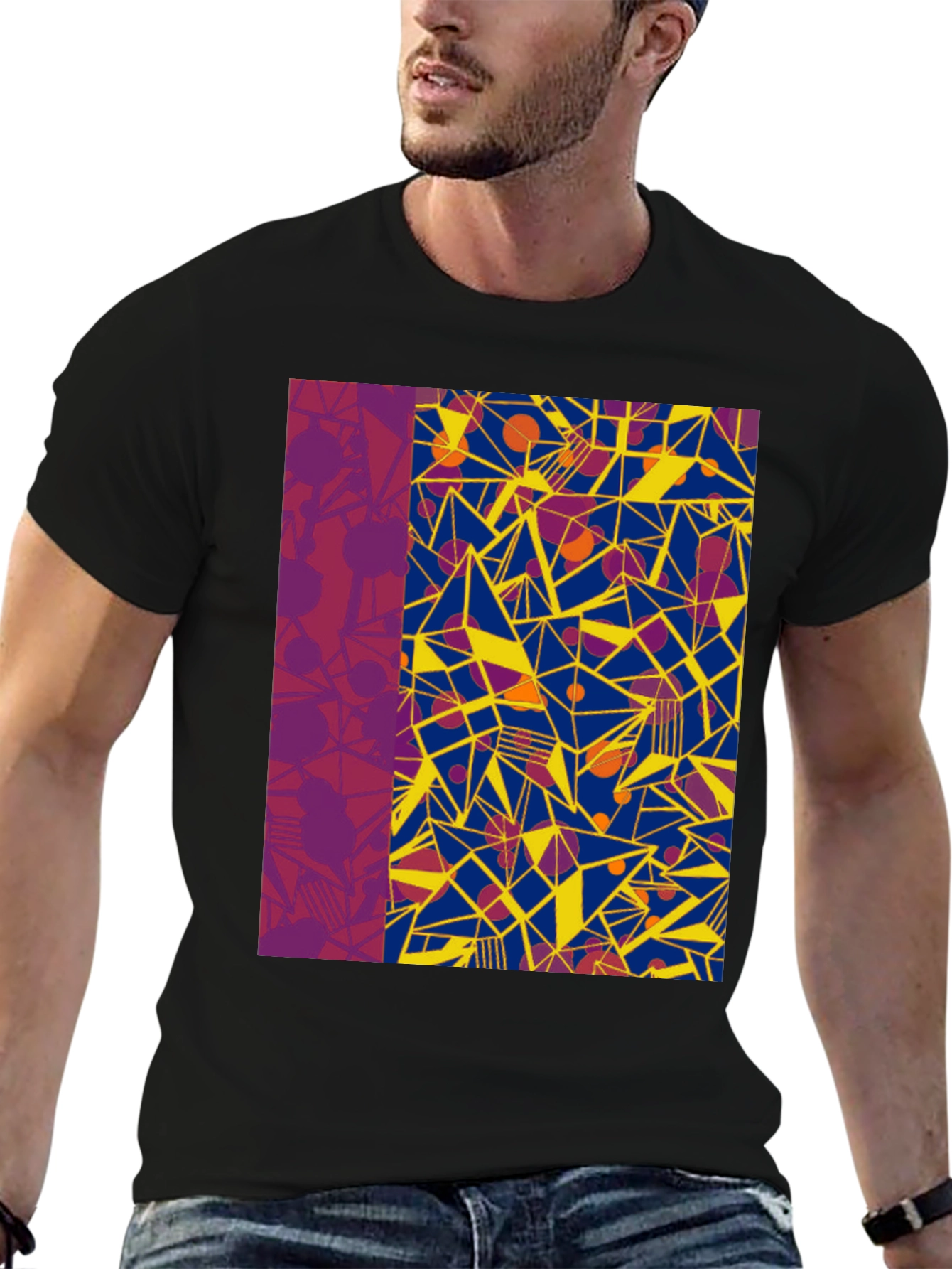 Abstract Geometric Print Black T-Shirt