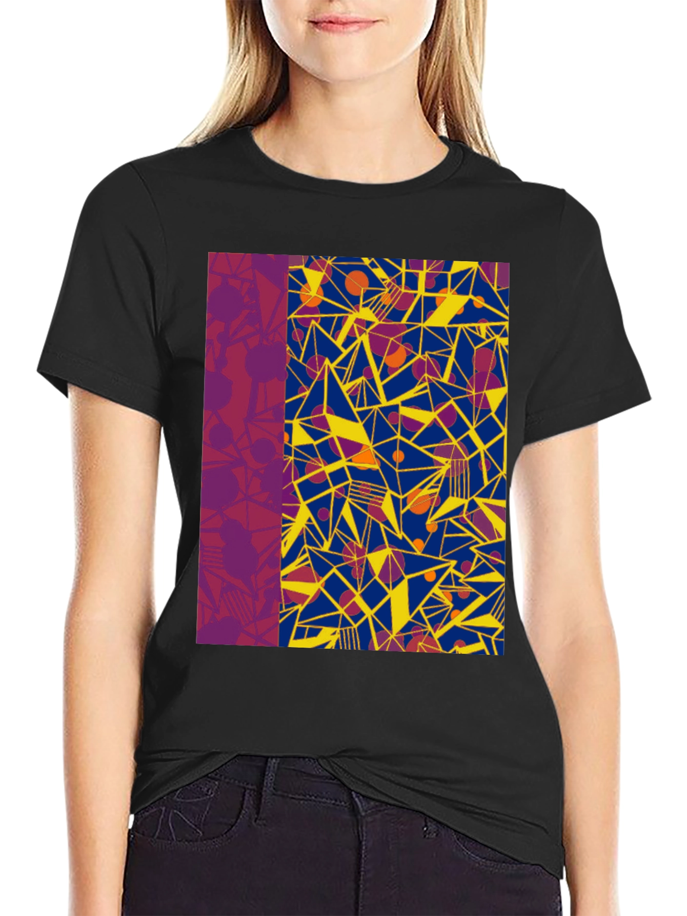 Abstract Geometric Print Black T-Shirt