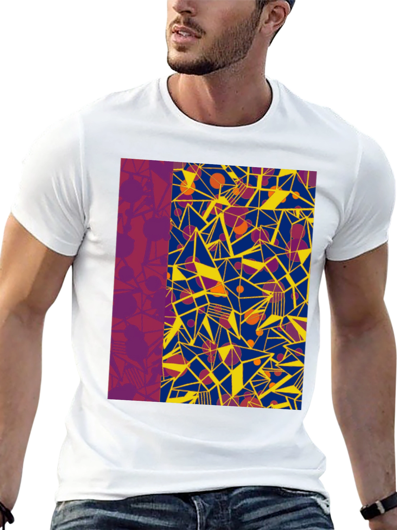 Abstract Geometric Print Black T-Shirt