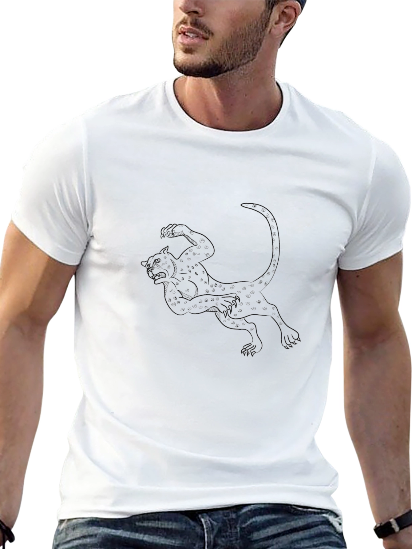 Mens Black Graphic Tee - Lion Design