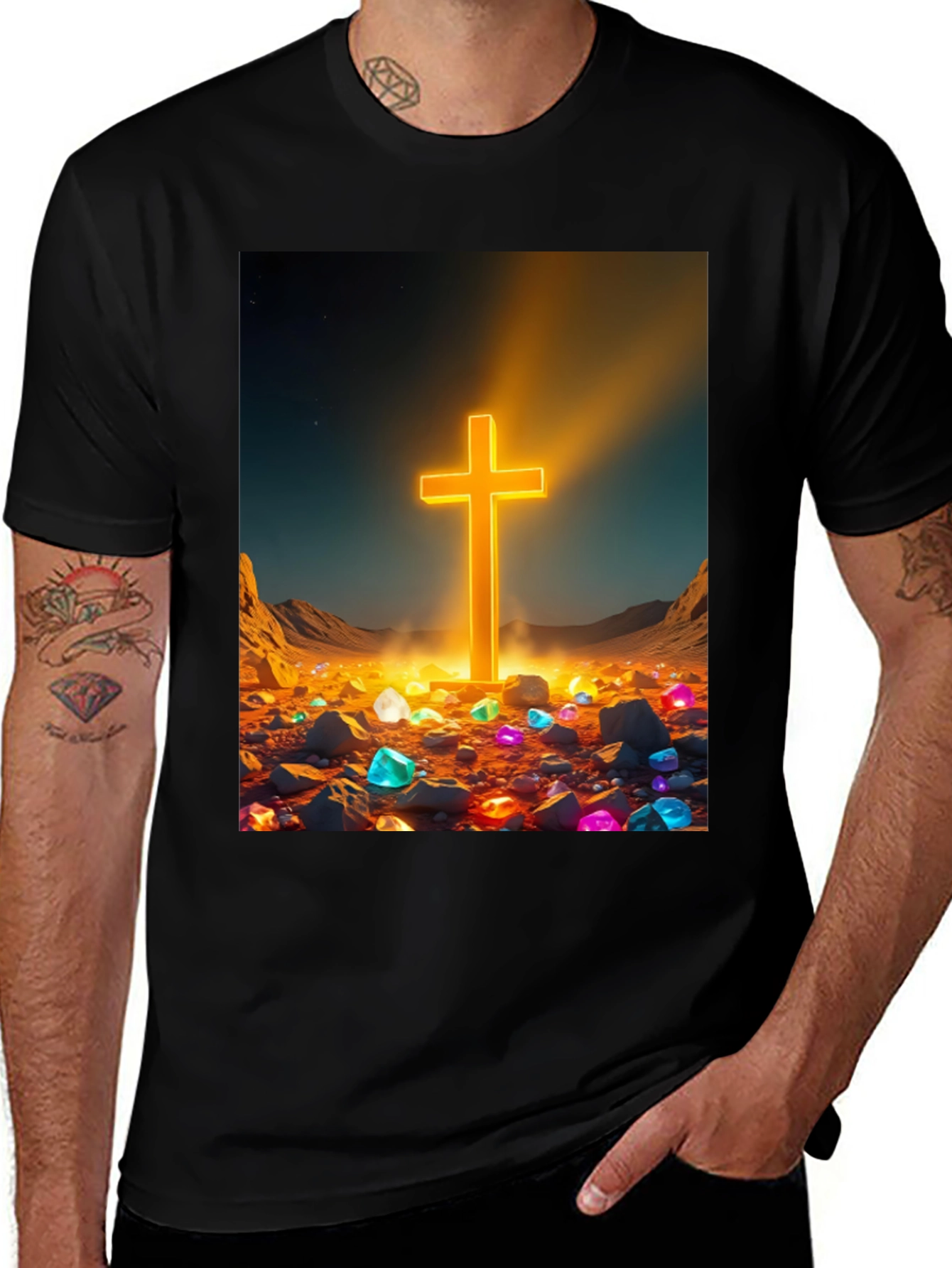 Illuminated Cross Graphic Tee - Unique Christian Apparel