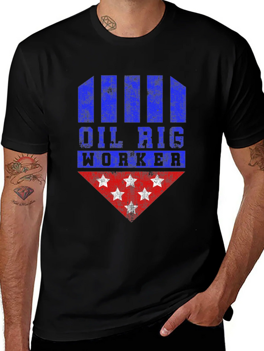 Oil Rig Worker Graphic Tee - Distressed Design