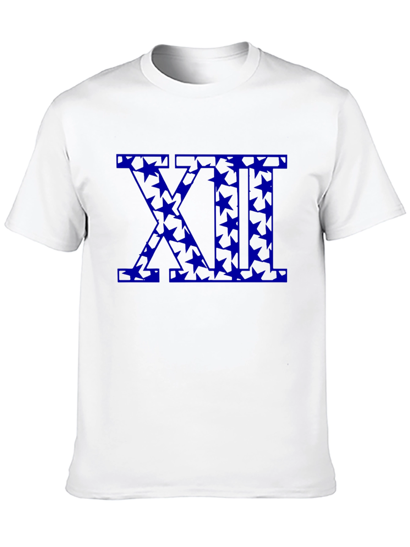 Black T-Shirt with Blue Star XII Roman Numeral Design