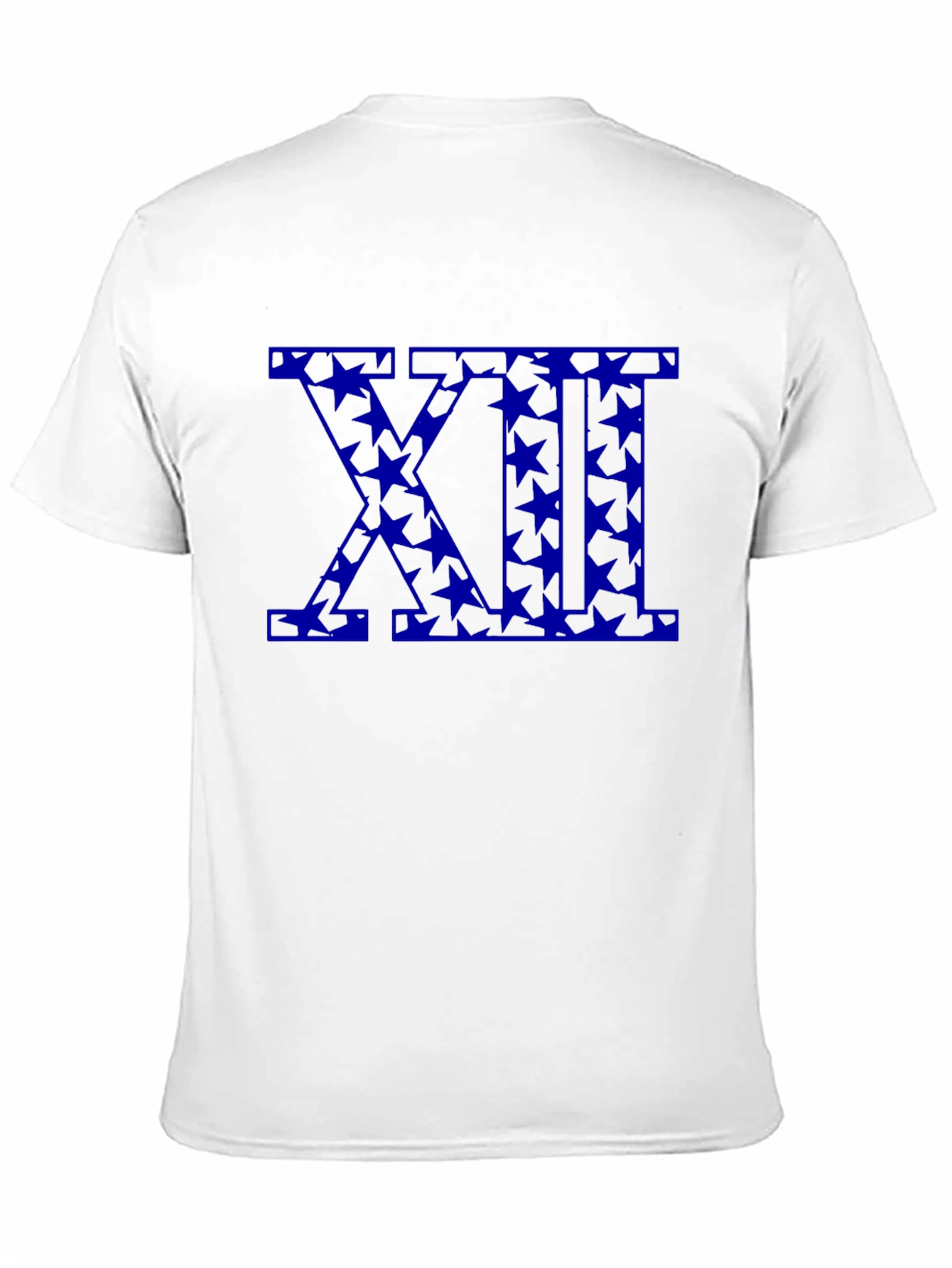 Black T-Shirt with Blue Star XII Roman Numeral Design
