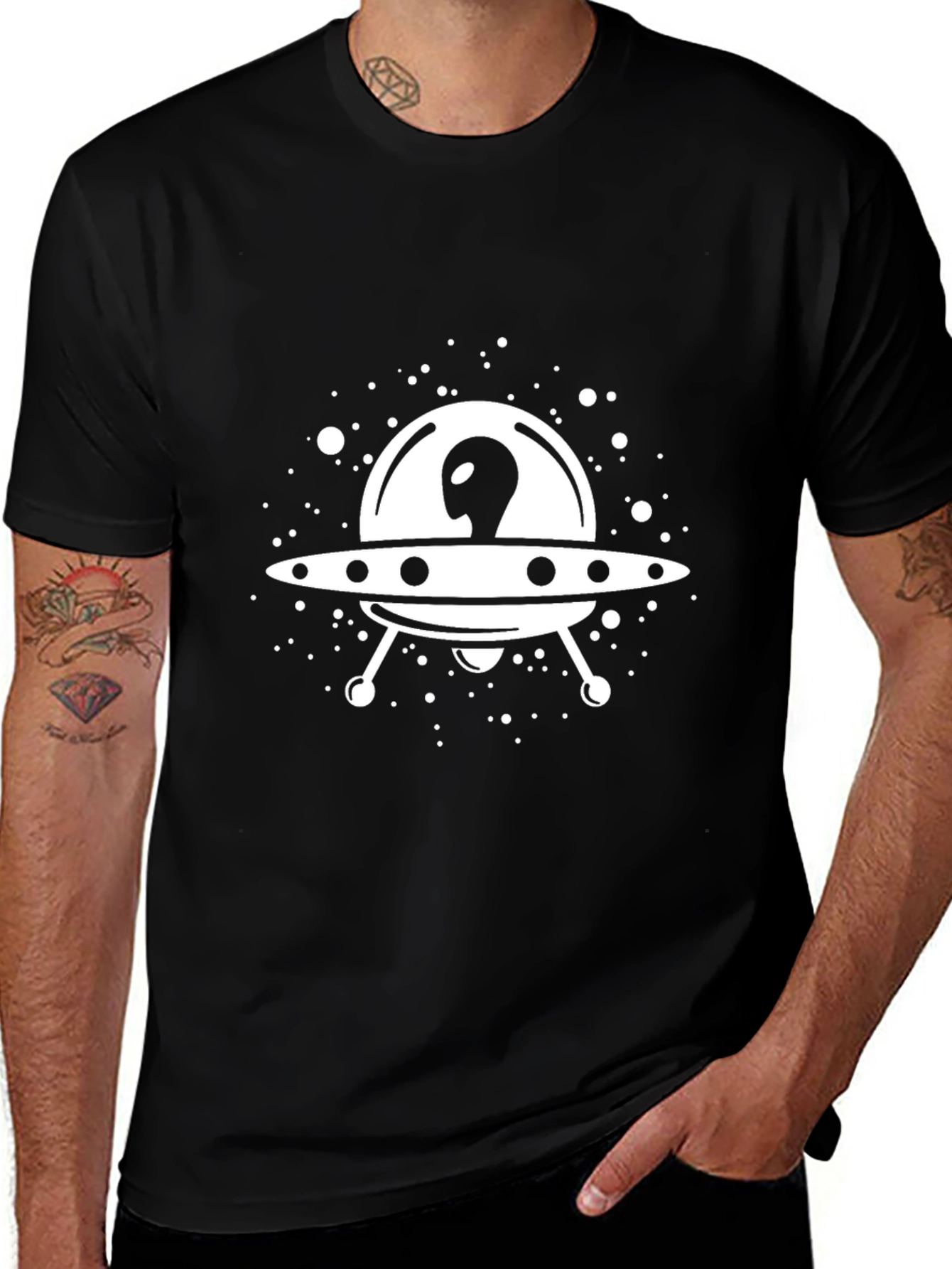 UFO Alien Graphic Tee - Black Cotton T-Shirt