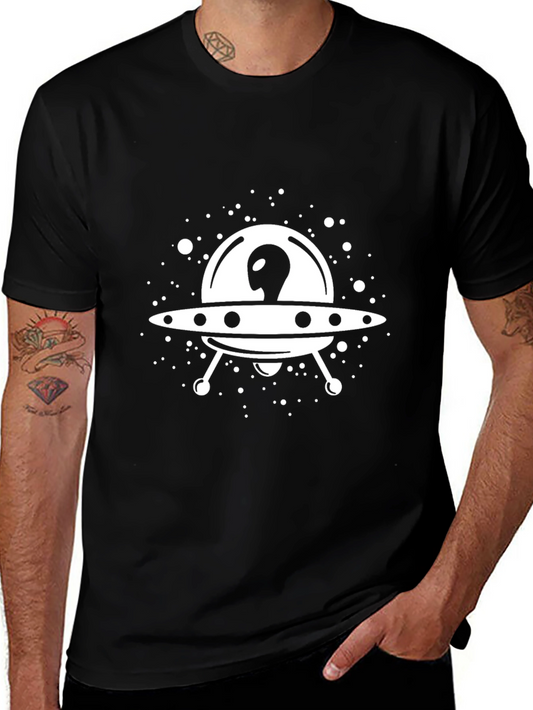 UFO Alien Graphic Tee - Black Cotton T-Shirt