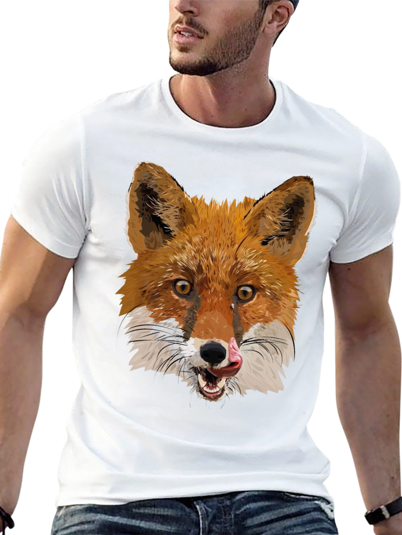 Fox Graphic Black T-Shirt - Mens Crew Neck Tee