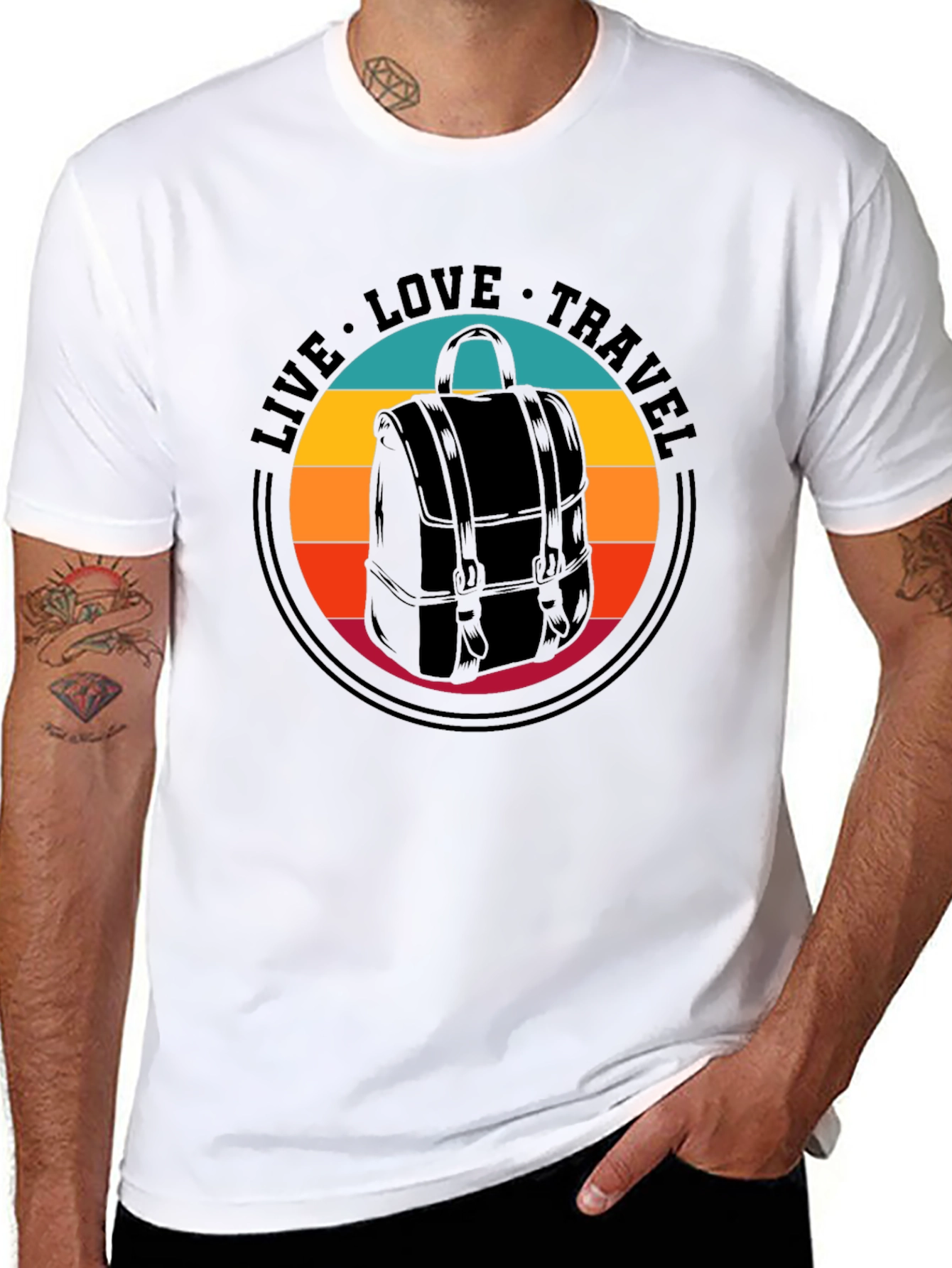 Live Love Travel Backpack Graphic T-Shirt