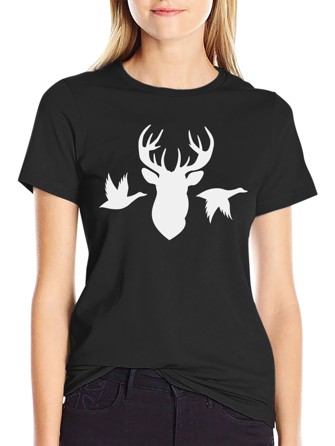 Hunting Deer Graphic Tee - Black Cotton T-Shirt