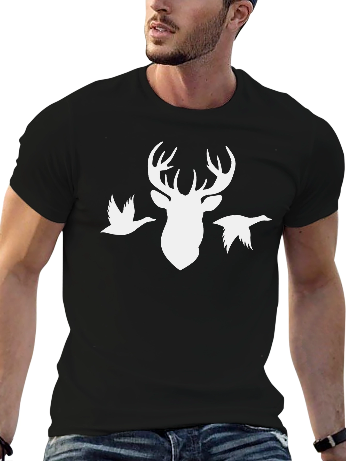 Hunting Deer Graphic Tee - Black Cotton T-Shirt