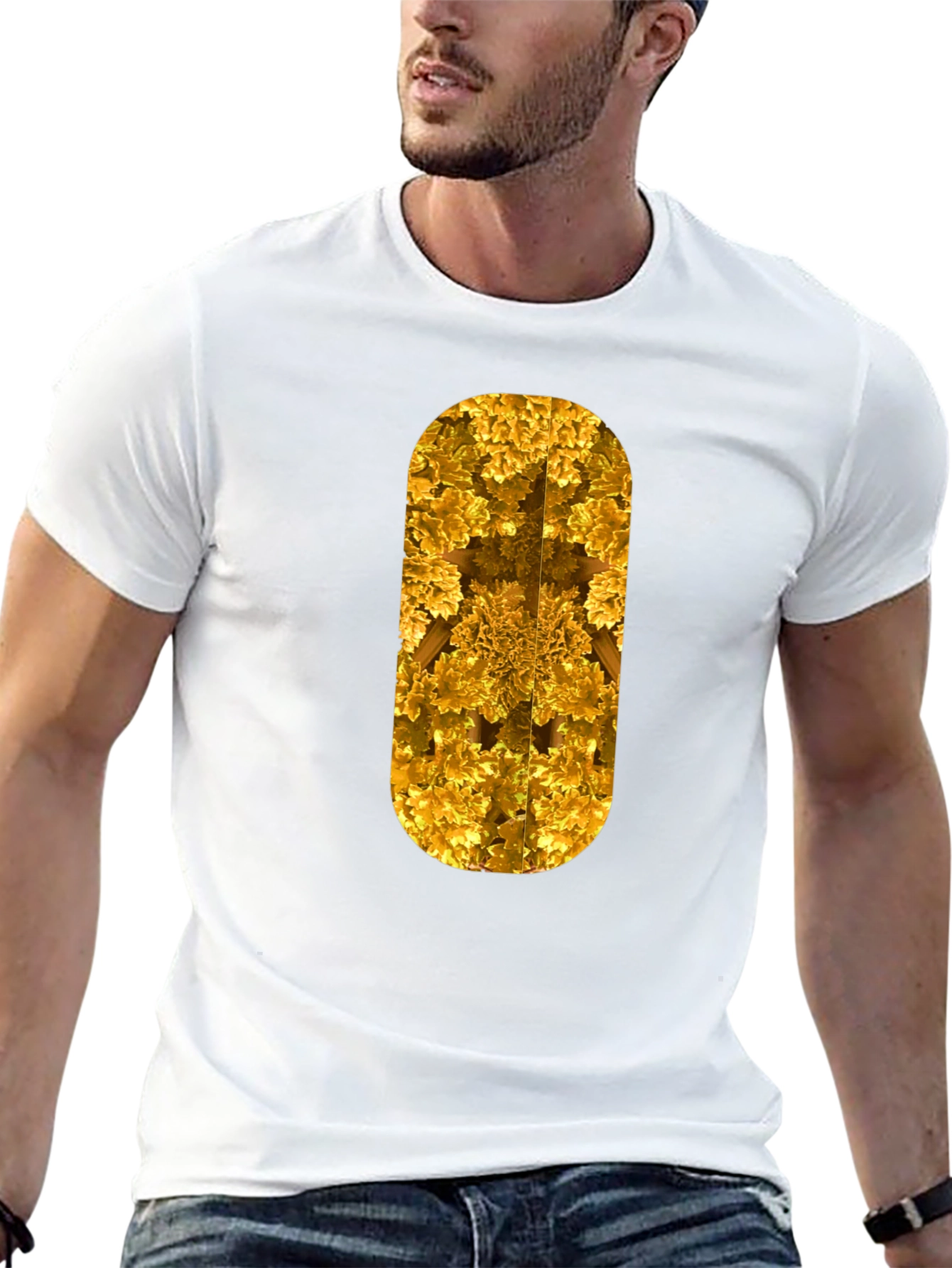 Golden Fractal Print Black T-Shirt