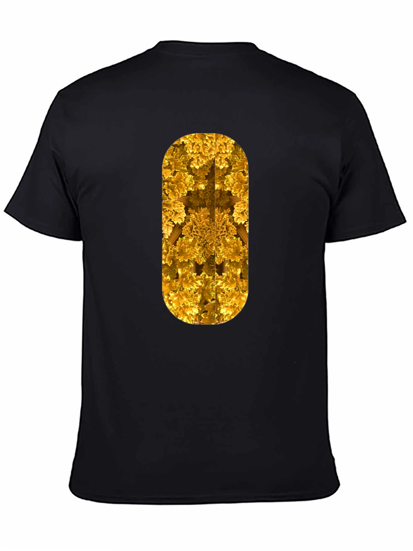Golden Fractal Print Black T-Shirt