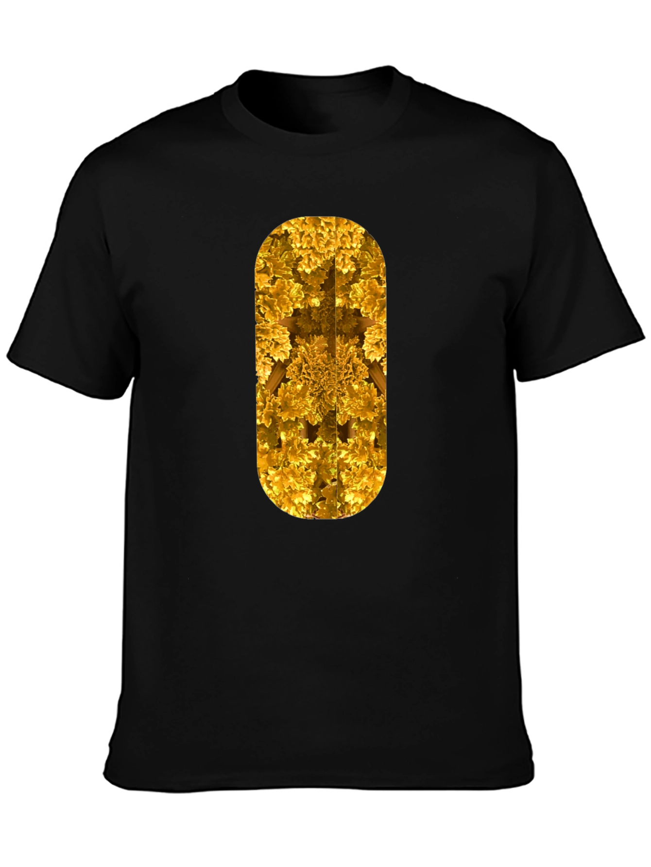 Golden Fractal Print Black T-Shirt