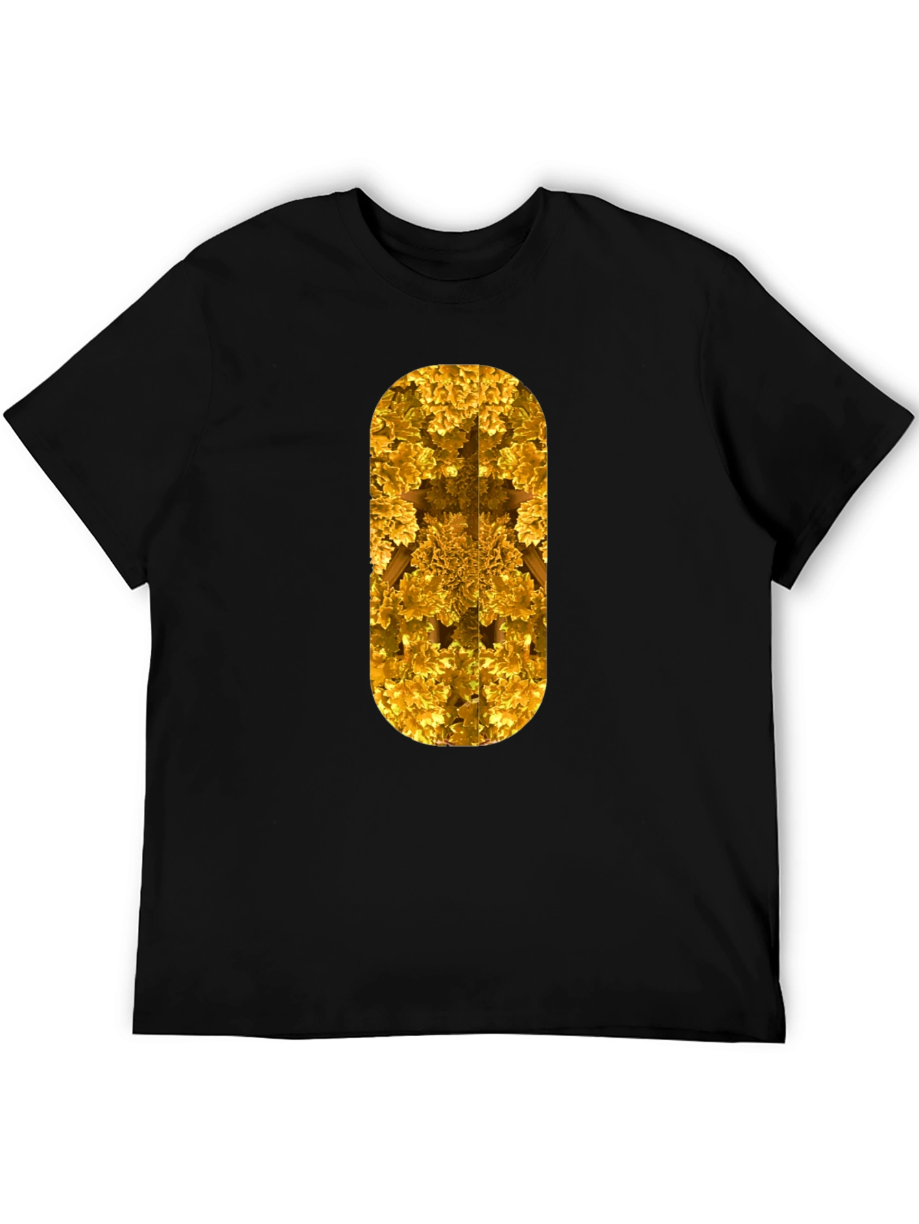 Golden Fractal Print Black T-Shirt
